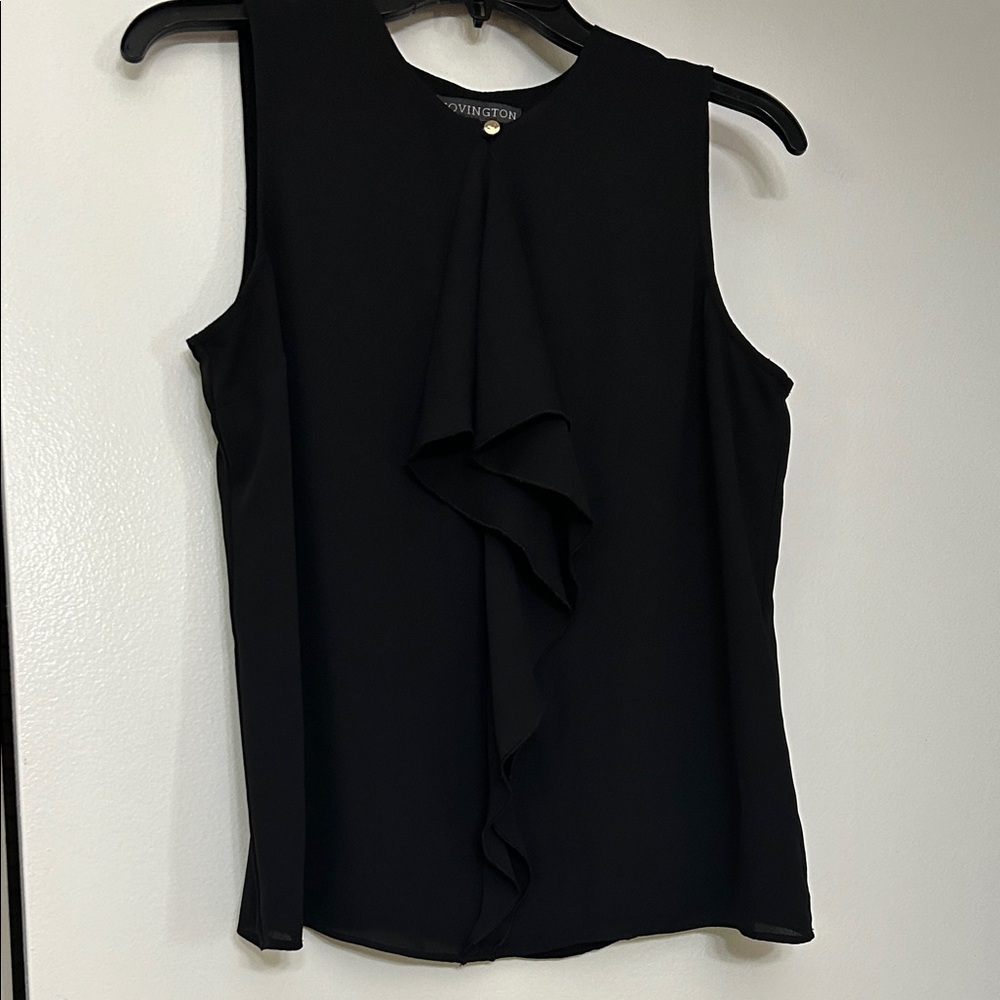 Covington Black Sleeveless Ruffle Front Camisole